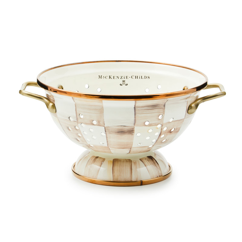Mocha Check Small Colander, 3.5" H x 6.25" W x 6.25" D