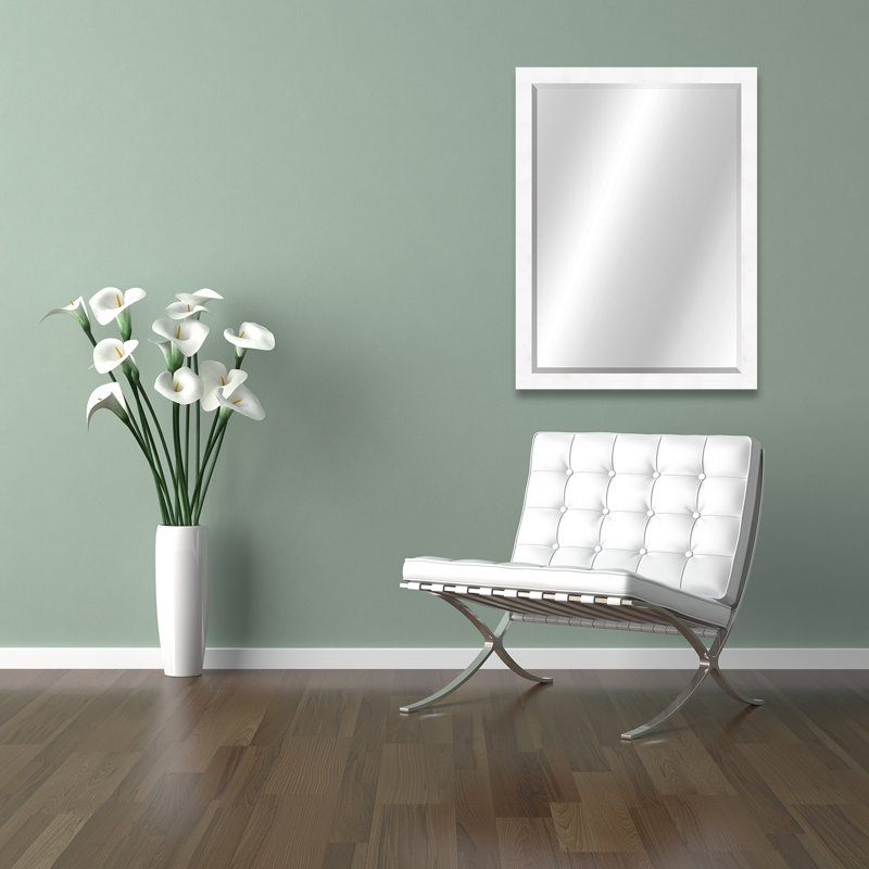 Flat Beveled Wall Mirror, 40" x 28", High Gloss White