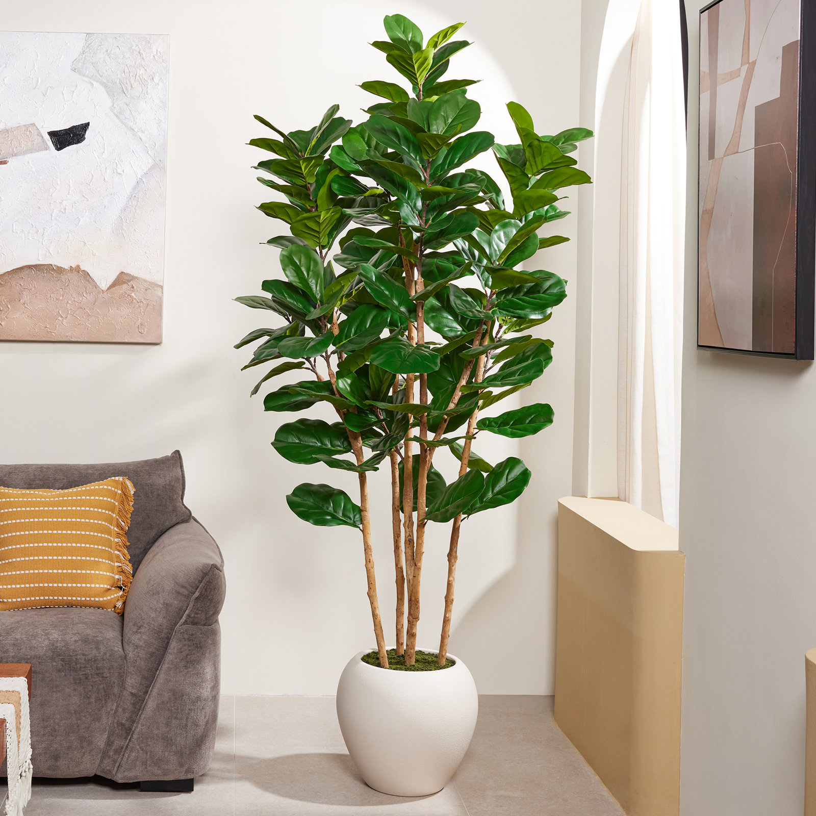 Caigan Fiddle Leaf Fig Tree in Decorative Vase, 84 in x 36 in