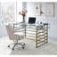 Bureau Shona avec plateau en verre transparent et finition or antique