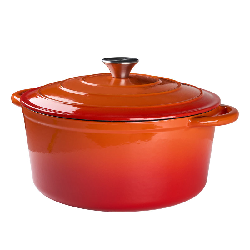 Living And Home Cast Iron Round Dutch Oven, Orange, 5 litres