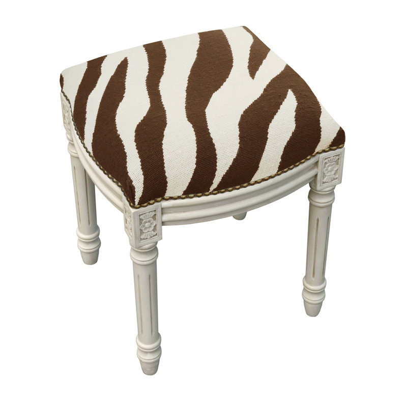 Aven Solid Wood Accent Stool, White, Brown
