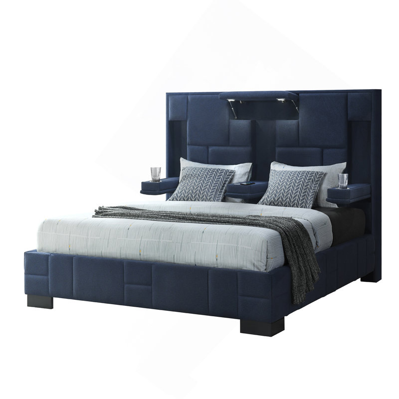 Lit Queen YARIS BLEU MARINE, Grand lit, Marine