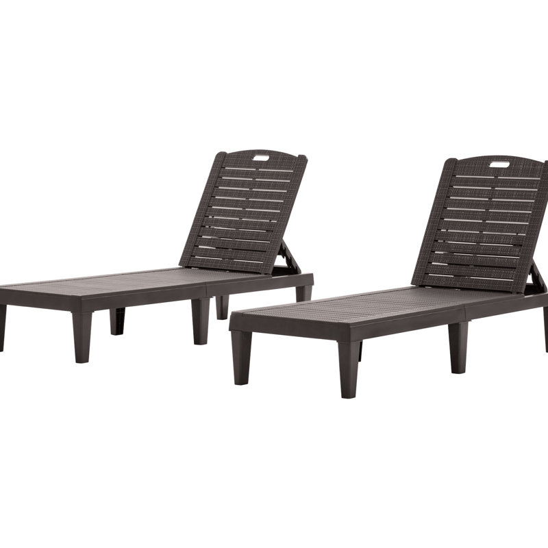 2 chaises longues d'extérieur American Design, brun foncé, 5 positions réglables, résine de polypropylène imperméable, courbées ergonomiques et faciles à déplacer pour les chaises longues de plage et de bord de mer brunes de 2, niveau