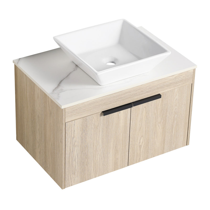 Meuble-lavabo moderne de 30 po avec lavabo en céramique et conception murale