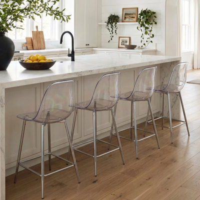 Tabourets de bar modernes de 25,5 po de hauteur comptoir en acrylique transparent avec structure en métal et repose-pieds