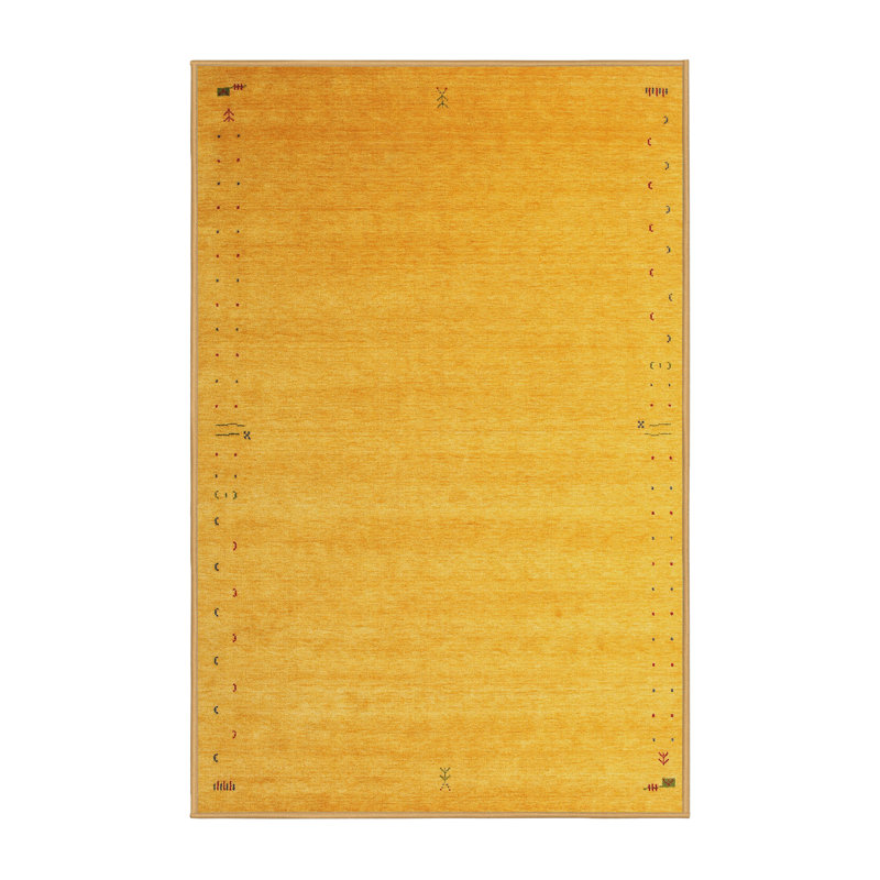 Tapis de zone jaune/noir contemporaine, Rectangle 7 pi x 10 pi