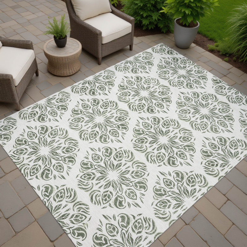 Tapis damassé intérieur / extérieur lavable à la machine ACN2456, Basilic, 9 pi x 12 pi