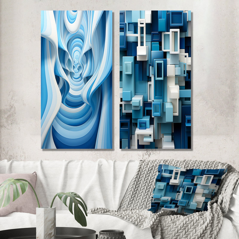 «Op Art Blue Focus», 2 pièces, H 40 po x l 40 po, Toile tendue
