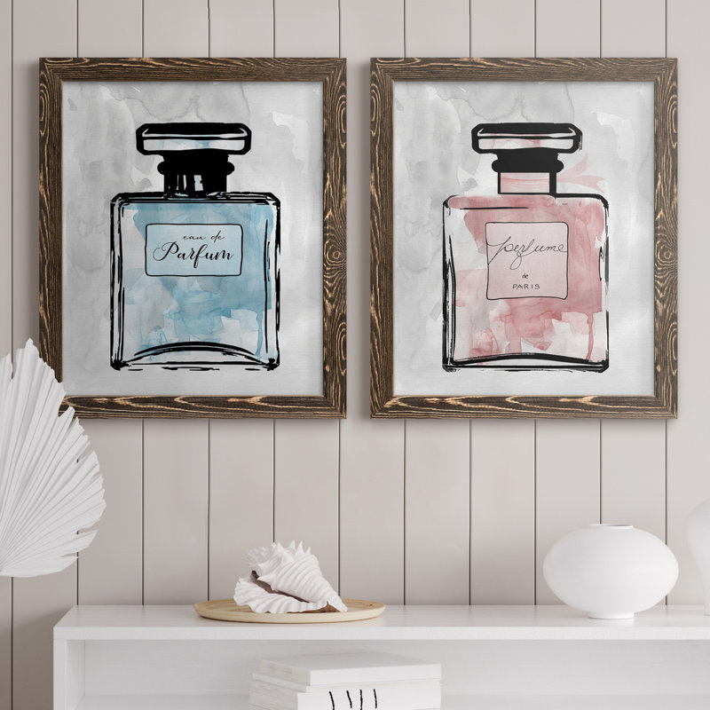 «Blue Wash Perfume», ensemble de 2 reproductions d'art, H 20 po x l 17 po x P 1 po, Toile avec cadre en noyer, Pas de tapis