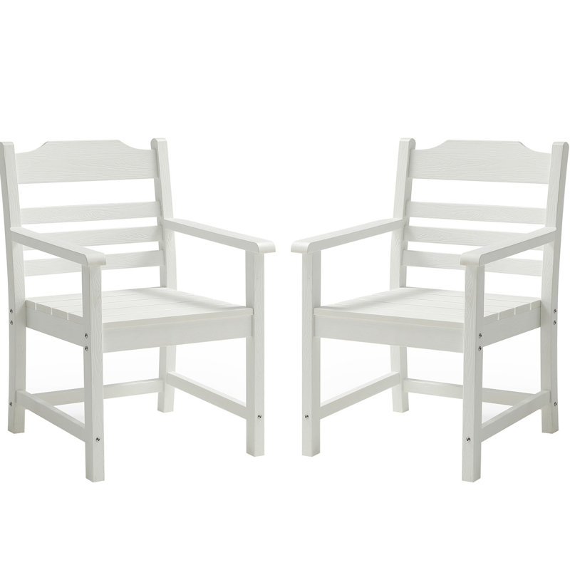 2 chaises de patio avec accoudoirs, fabriquées avec des hanches, grain de bois imitation blanc pur, 2 pièces de confort extérieur, hanches, option confortable