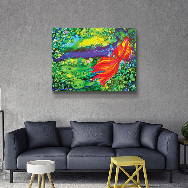 Koi Up Stream - impression d'art graphique, H 14 po x l 18 po x P 2 po, Toile