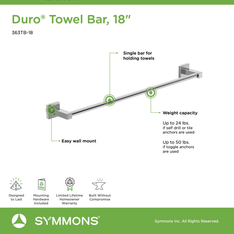 Duro 18" Wall Mounted Towel Bar, Chrome
