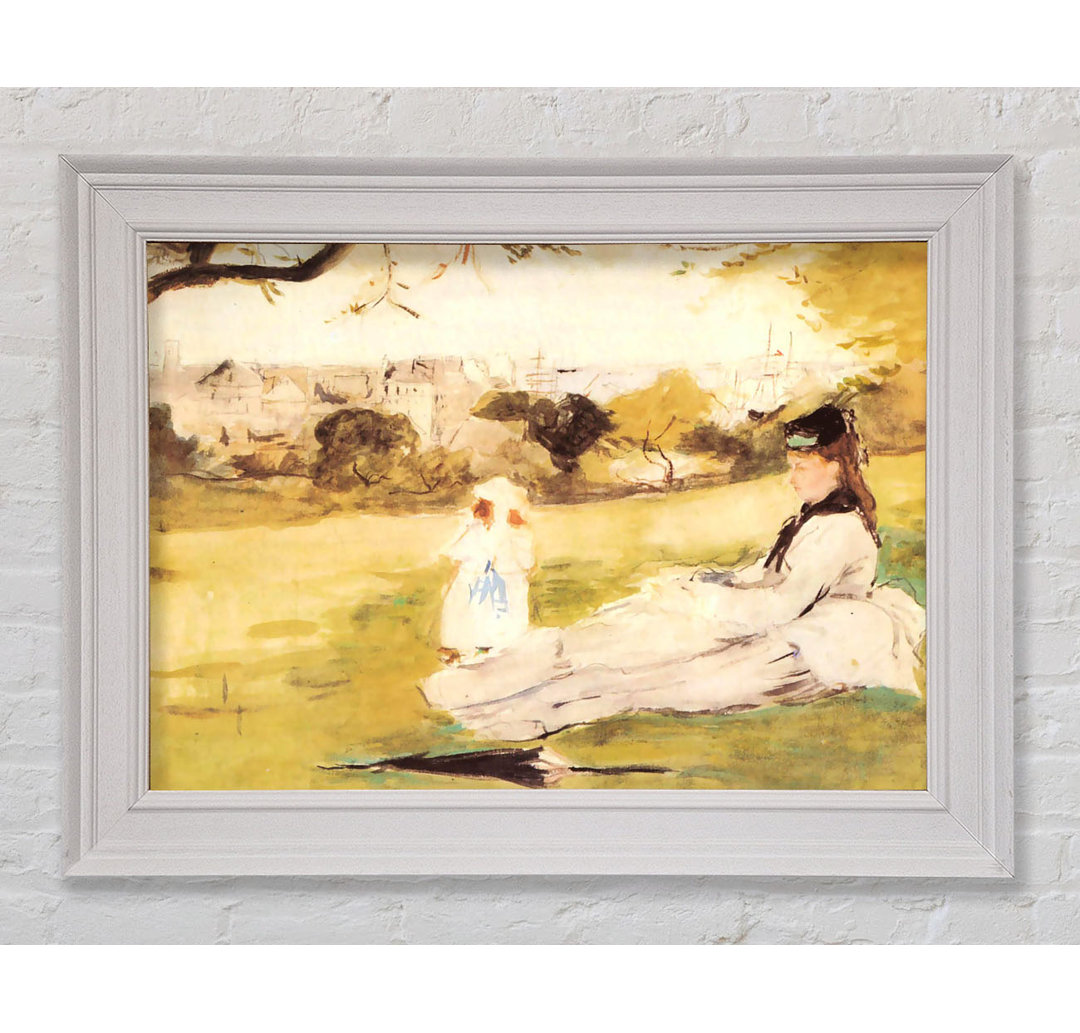 Morisot Frau und Kind auf einem Feld sitzend - Einzelner Bilderrahmen Kunstdrucke