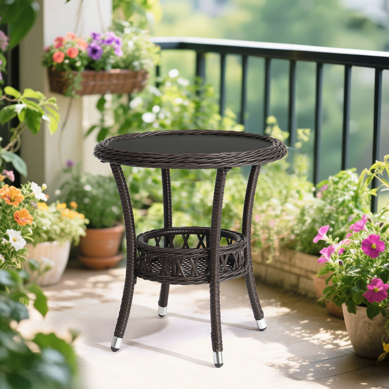 Table d'appoint de patio ronde en osier, Brun