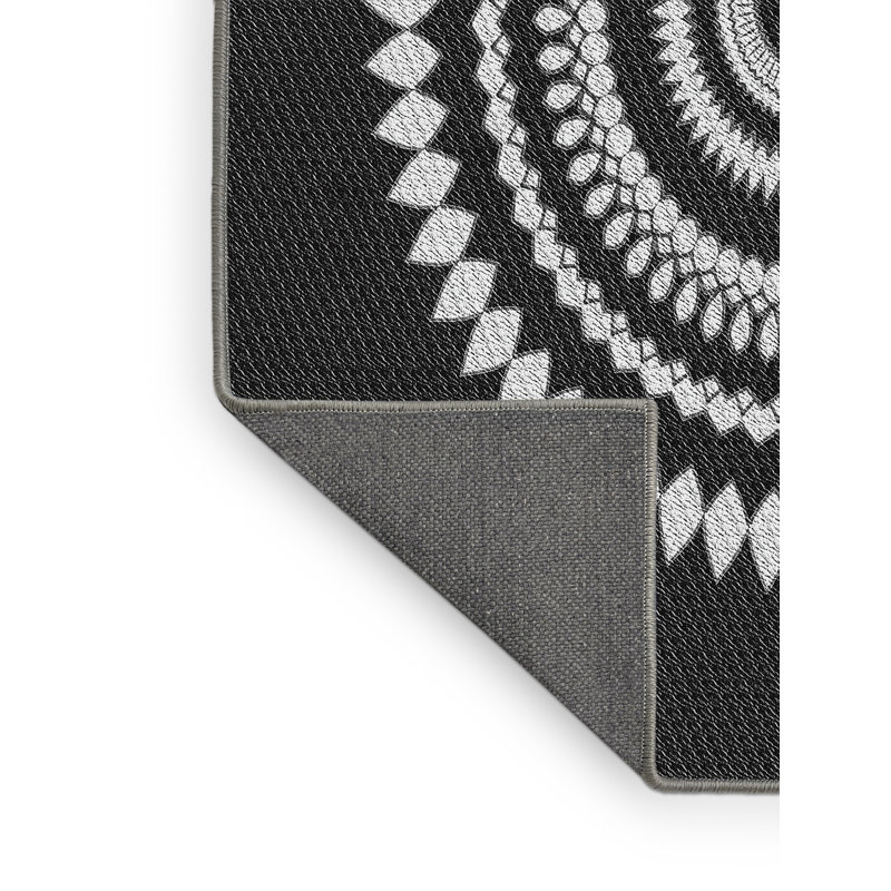Laine tissé à la machine à motifs géométriques et polyester noir/gris Tapis décoratif, Rectangle 5 pi x 7 pi