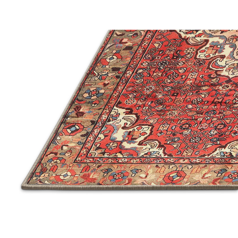 Tapis traditionnel rouge / beige Peddireddy, Rectangle 5 pi x 8 pi