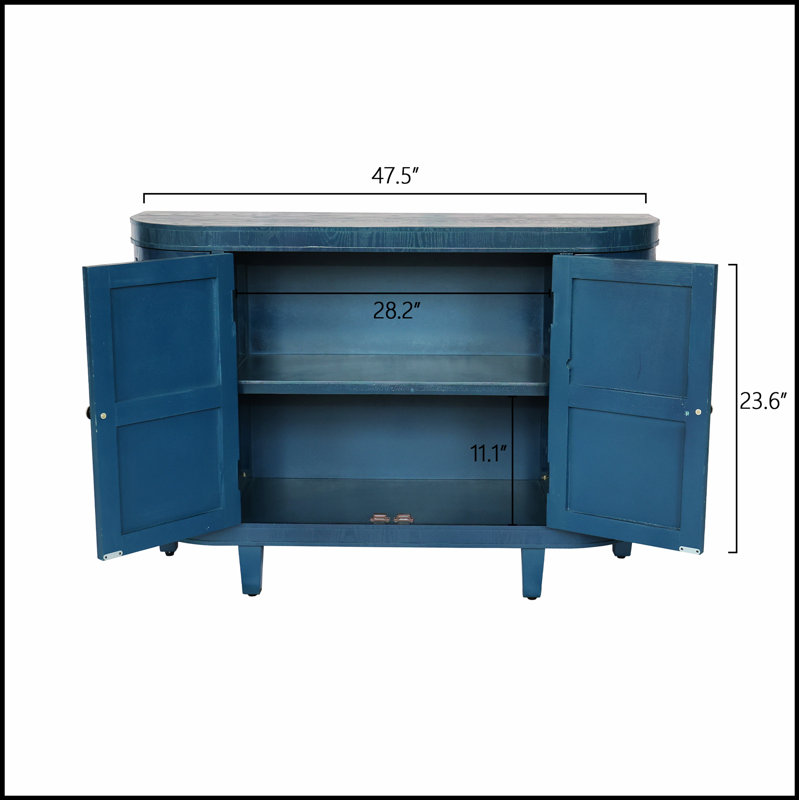 Armoire de rangement ovale de 47 pouces avec 4 portes, accent cannelé et bords arrondis, idéale pour le salon et la cuisine