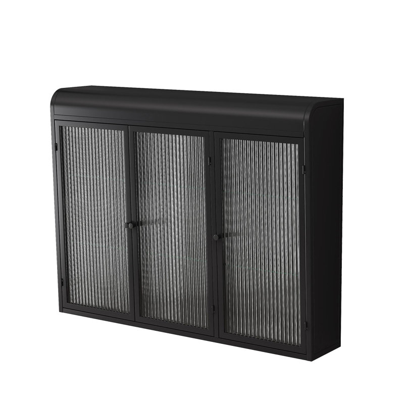 3 Door Arched Wall Mounted Glass Cabinets For Kitchen, Living Room And Bathroom(Black), Black