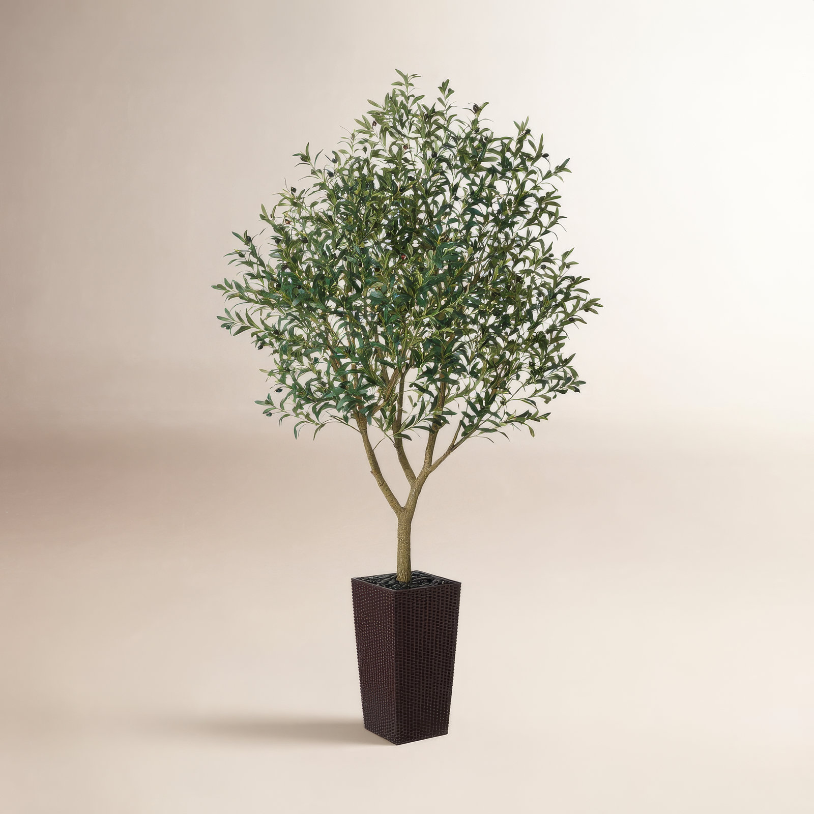 Altera UV Resistant Artificial Olive Tree for Indoor & Outdoor Decor, Large Plastic Base with Pebbles, Brown
