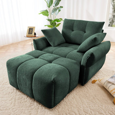 Chenille Upholstered Single Sofa With Ottoman