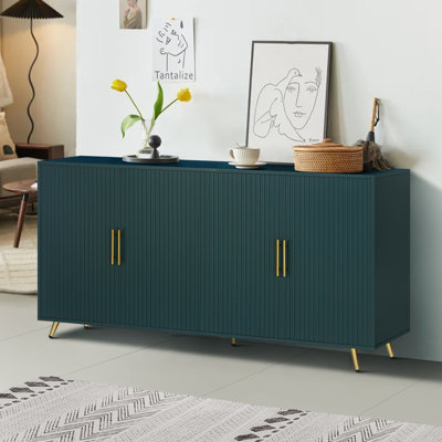 Wood Tv Stand With Storage Cabinet & Adjustable Shelves, Media Tv Console For Living Room Bedroom(Navy Blue)