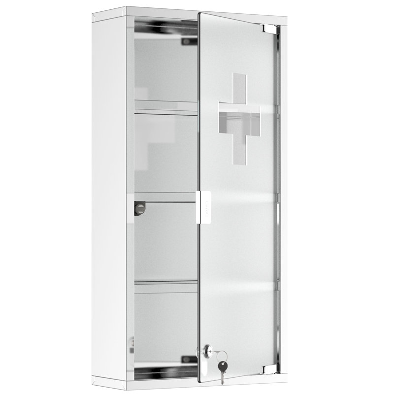 Armoire murale verrouillable pour médicaments, acier inoxydable, tablettes à 4 niveaux, 12 po x 24 po, tablette à surface argentée verrouillable, argent, fixation
