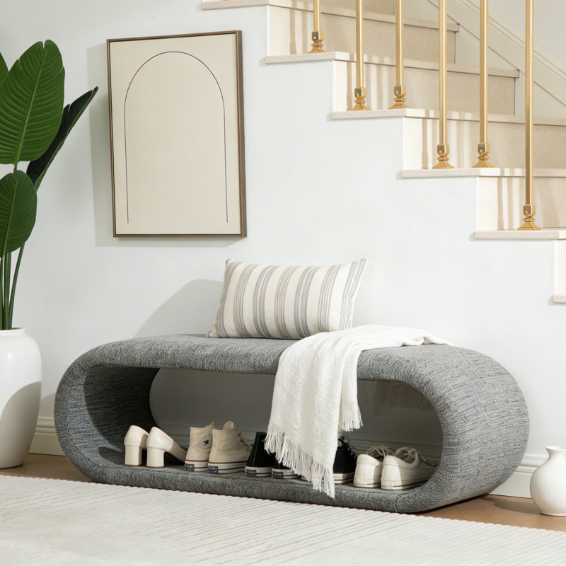 Banc d'entrée tapissier en chenille d'entrée, banc à chaussures avec espace ouvert, Gris