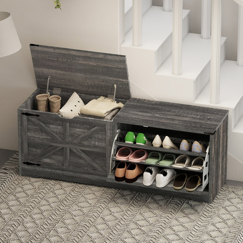 Banc de rangement pour chaussures de campagne 55 "avec tiroir et rangement rabattables, Chêne noir