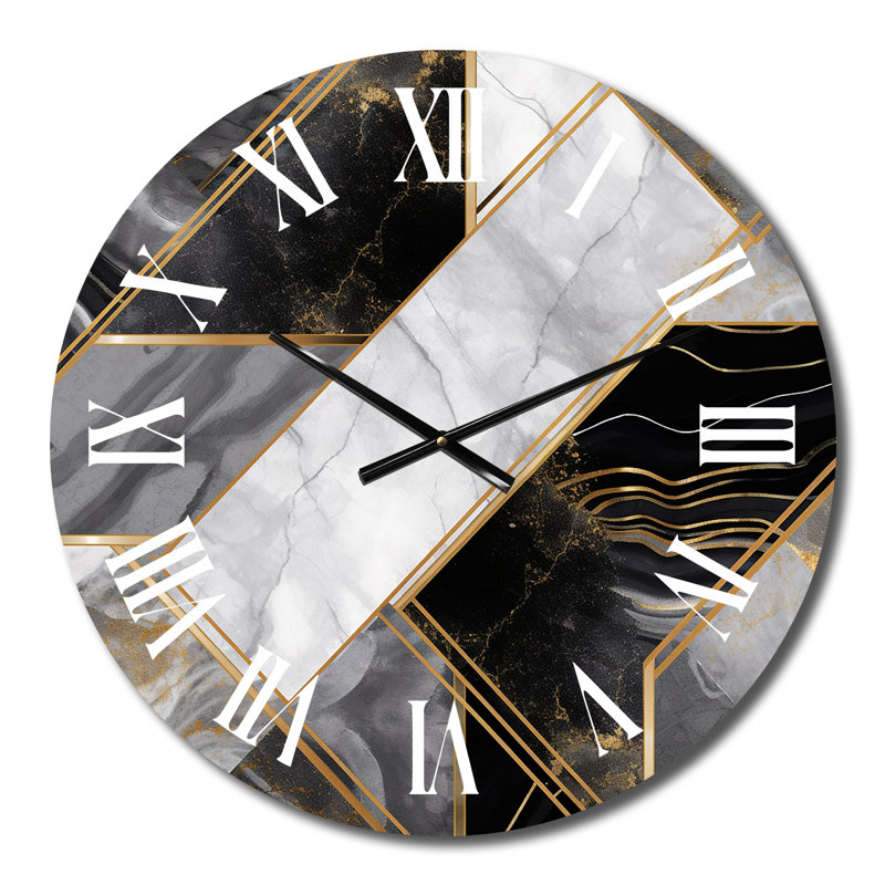 Horloge murale en métal - Agate de granit marbré avec touches dorées IV, Petit