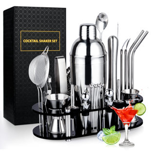 Prep & Savour 25 Piece Stainless Steel Cocktail Shaker Bar Tool Set With Stand