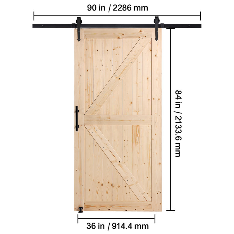 Natural Spruce Wood Sliding Barn Door with Hardware Kit, 42" x 84"