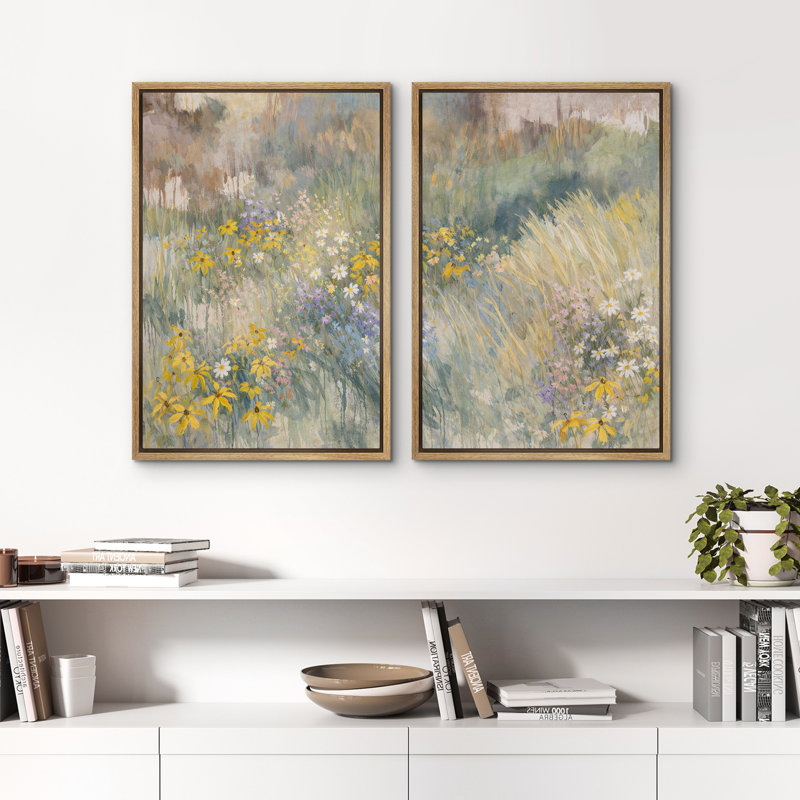 Doux impressionniste, paysage de prairie, paysage botanique, toile encadrée, œuvre d'art pour chambre principale, 2 pièces