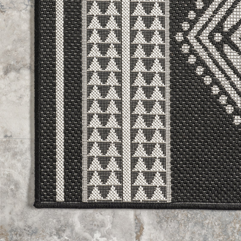 Tapis intérieur / extérieur Tribal, Noir/Ivoire, Rectangle 8 pi x 10 pi