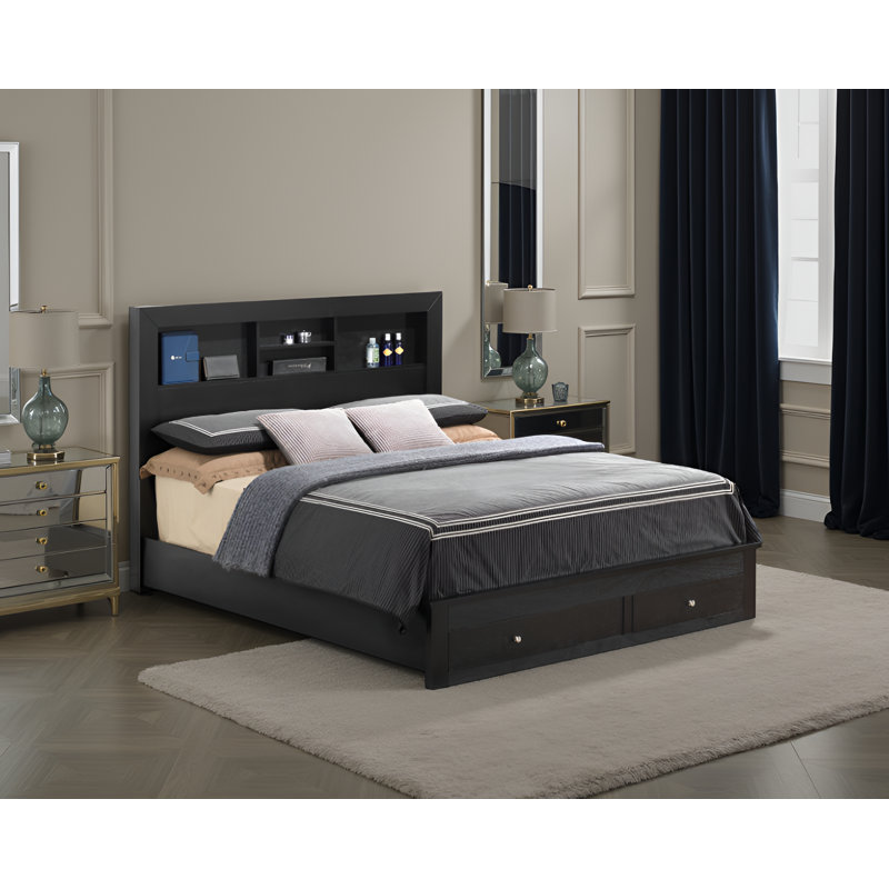 Grand lit de rangement Celaya Cherry, Grand lit, Black.
