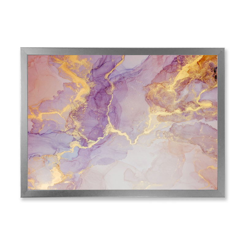 Mauve et doré, impression marbrée sur toile flottante, H 8 po x l 12 po x P 1 po, Cadre photo argenté