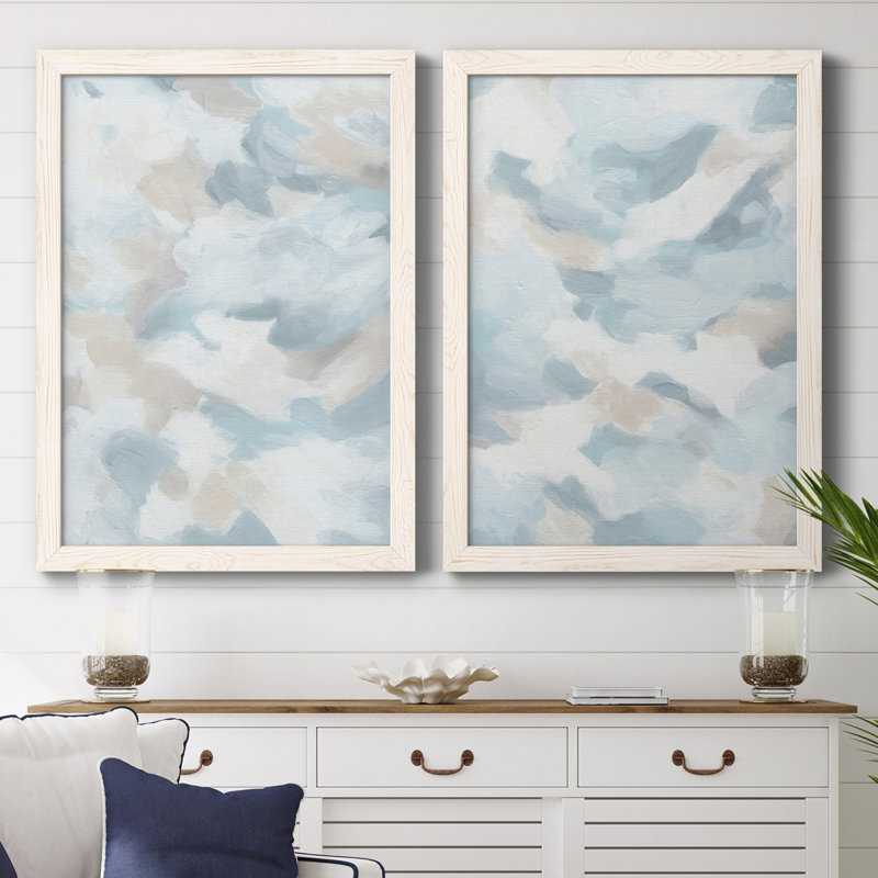 " Sky Sweep I " 2 - Pieces, White Framed Canvas, 24" H x 36" W x 1.5" D