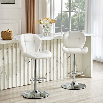 Height Adjustable Bar Stools with Ergonomic Backrest and Chrome Base