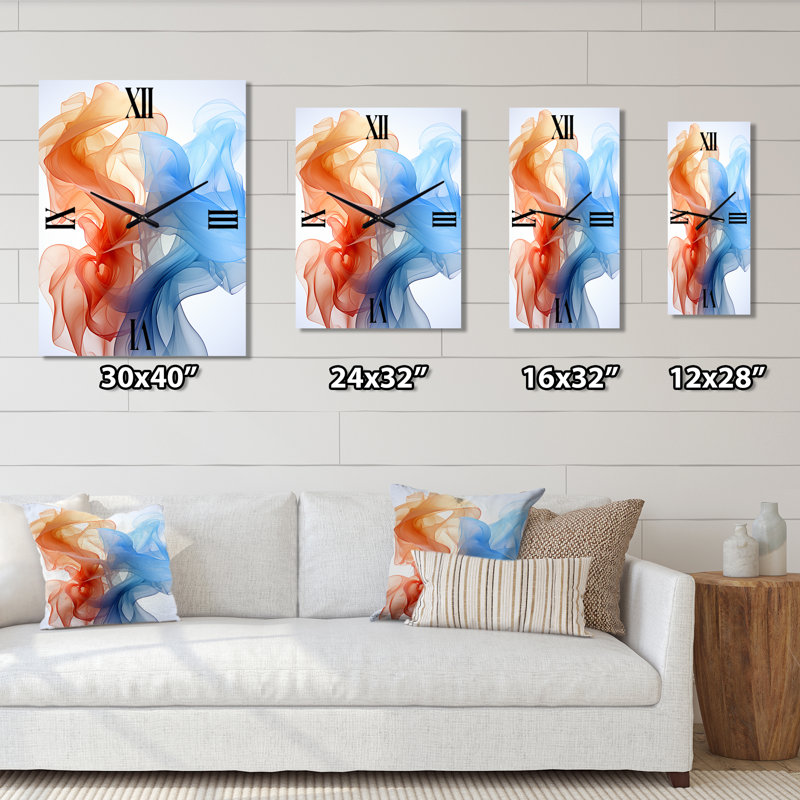 Horloge murale abstraite à encre liquide bleue et orange IV, H 28 po x l 12 po x P 1 po