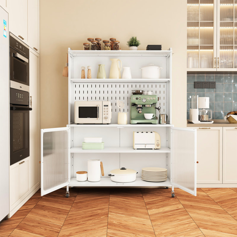 Armoire blanche moderne avec portes en verre - tablettes réglables pour le rangement de la cuisine et du salon