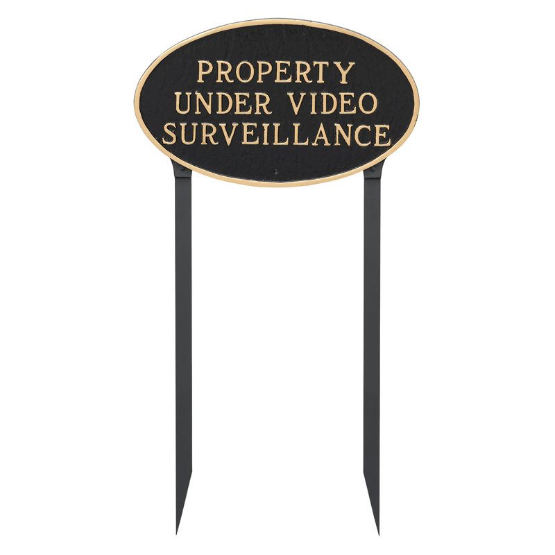 Enseigne de jardin « Property under Video vidéosurveillance », Noir / or