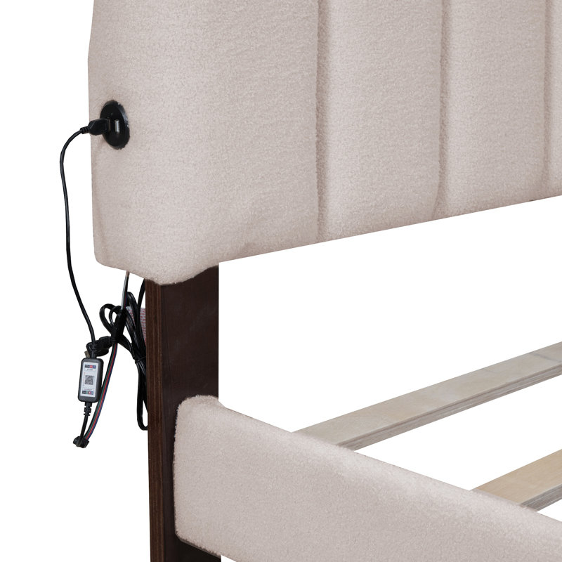 Lit plateforme tapissier avec rangement Spoten, Beige