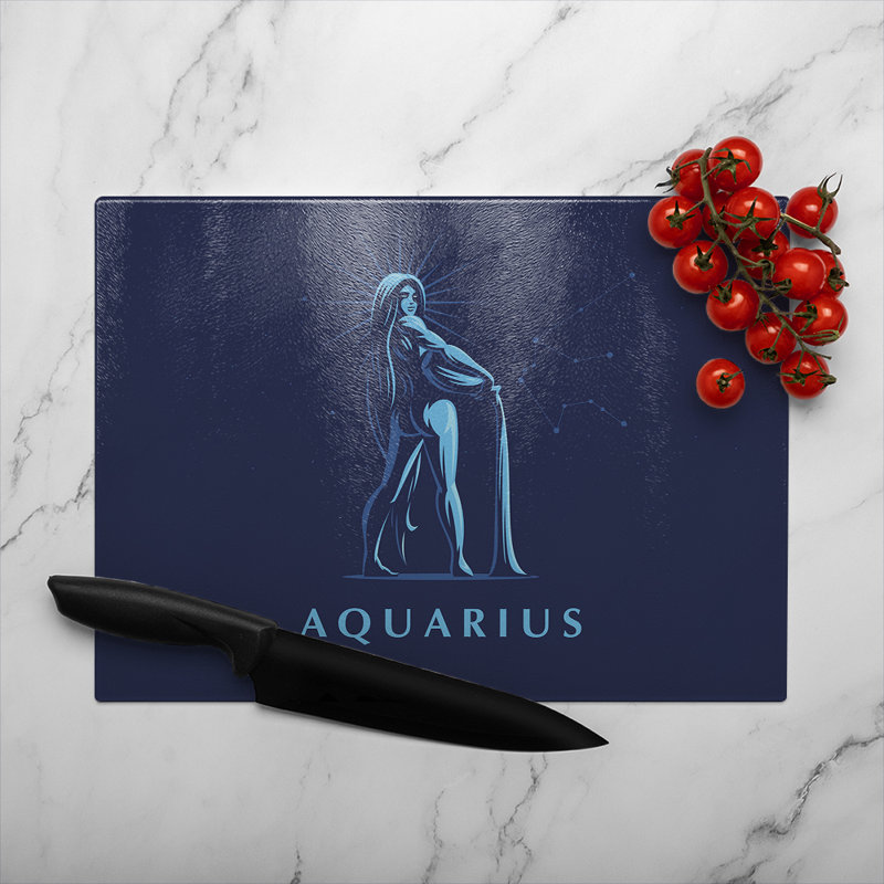 Sign Of The Zodiac Aquarius Dining Glass Chopping Board, 28cm L x 20cm W