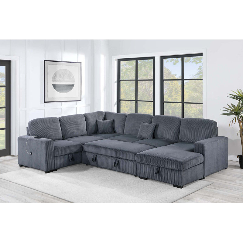 Canapé modulaire 4 pièces convertible, Velours côtelé gris