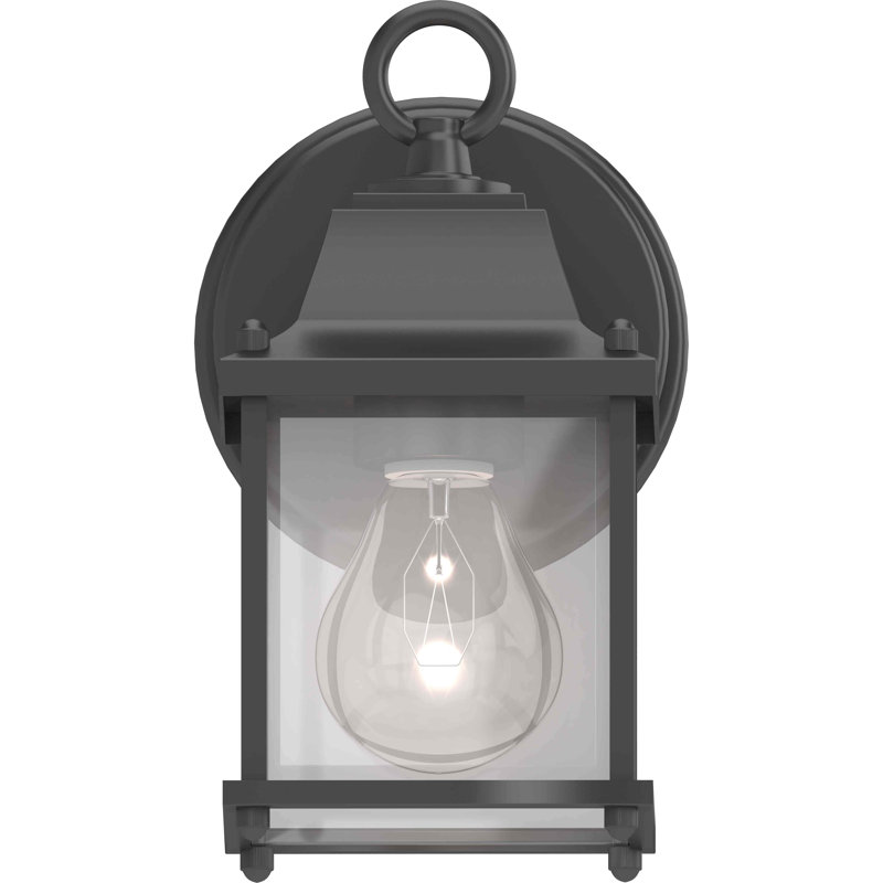1-Light Outdoor Cast Aluminum Black Squared Wall Mount Wall Lantern Wall Sconce with Clear Glass Shade, Black