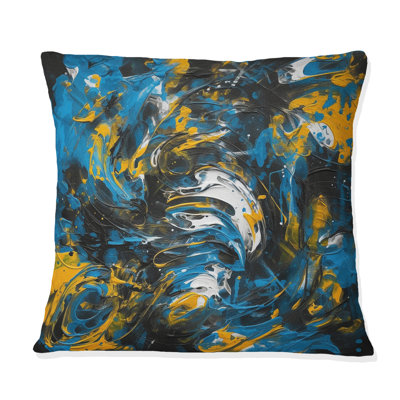 Bleu et jaune Abstracted Realms II - Coussin décoratif à imprimé abstrait