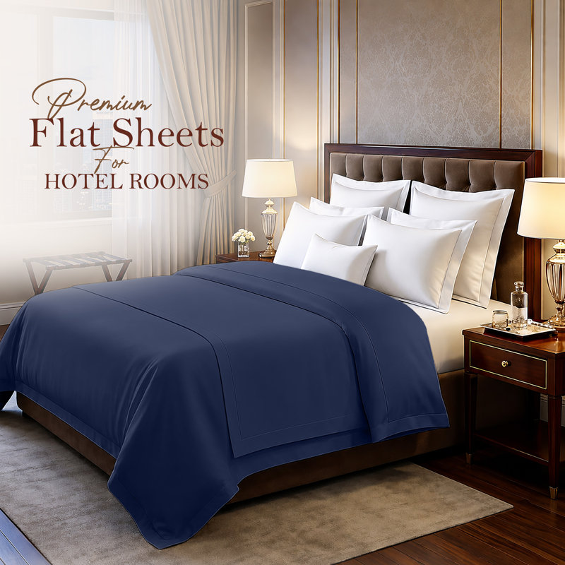 Luxury Soft Microfiber 140 Thread Count Flat Sheet Easy Care Breathable Bedding Sheet, Double (4'6), NAVY