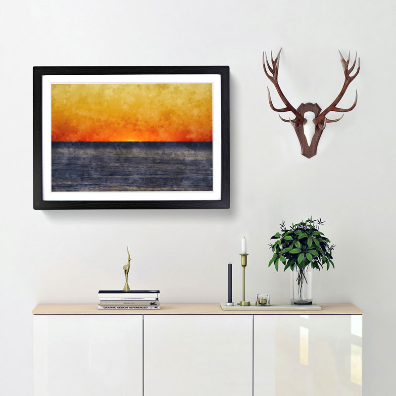 An Orange Sunset - Picture Frame Painting, 45cm H x 63cm W x 2cm D, Black Framed