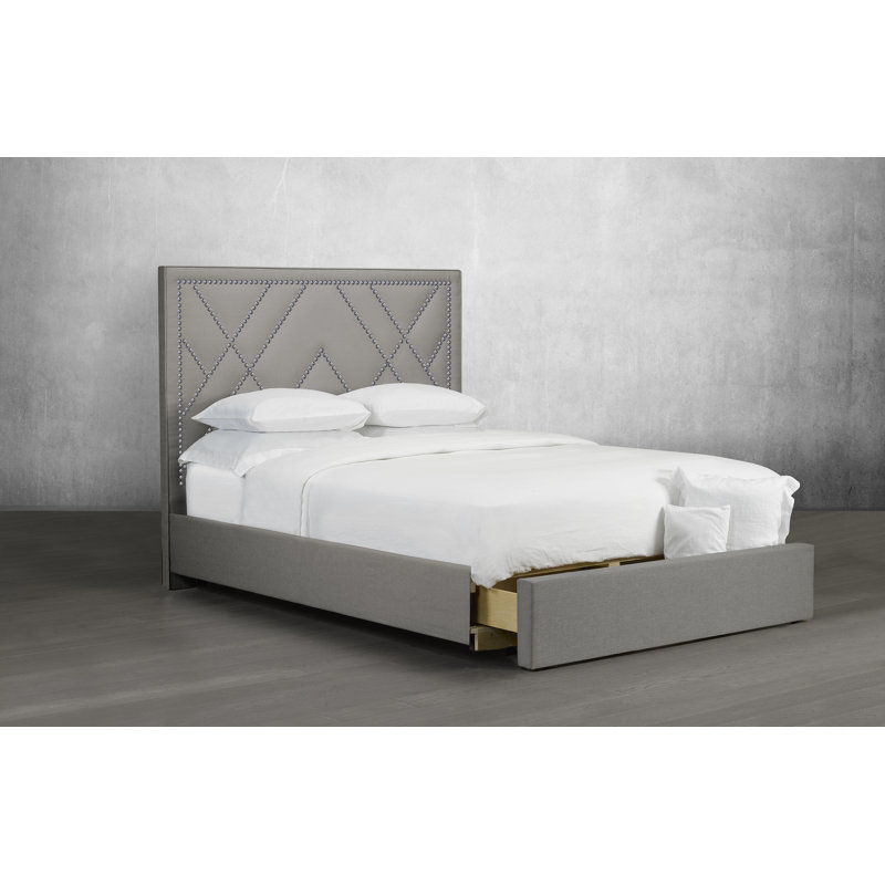 Lit plateforme en tissu d’ameublement Straka, Lin - Gris anthracite, Très grand