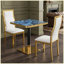 Ensemble de 2 tables de salle à manger carrées modernes, 61 cm (24 po) sans joint apparent, style café, avec pied central noir et or, finition bleu agate brillant de 3,6 cm (1,4 po) d'épaisseur, résistantes à la chaleur, idéales pour les restaurants et la maison.